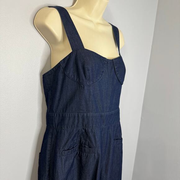 Tibi Jumpsuit Wide Leg Cropped Chabery Sleeveless Chambray Casual Wardrobe Sz 10 - Picture 7 of 14